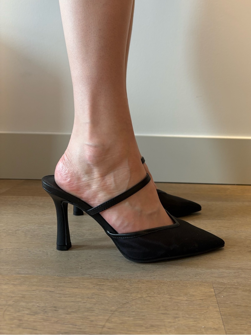 a new day Black Pointed Heels with Slim Strap